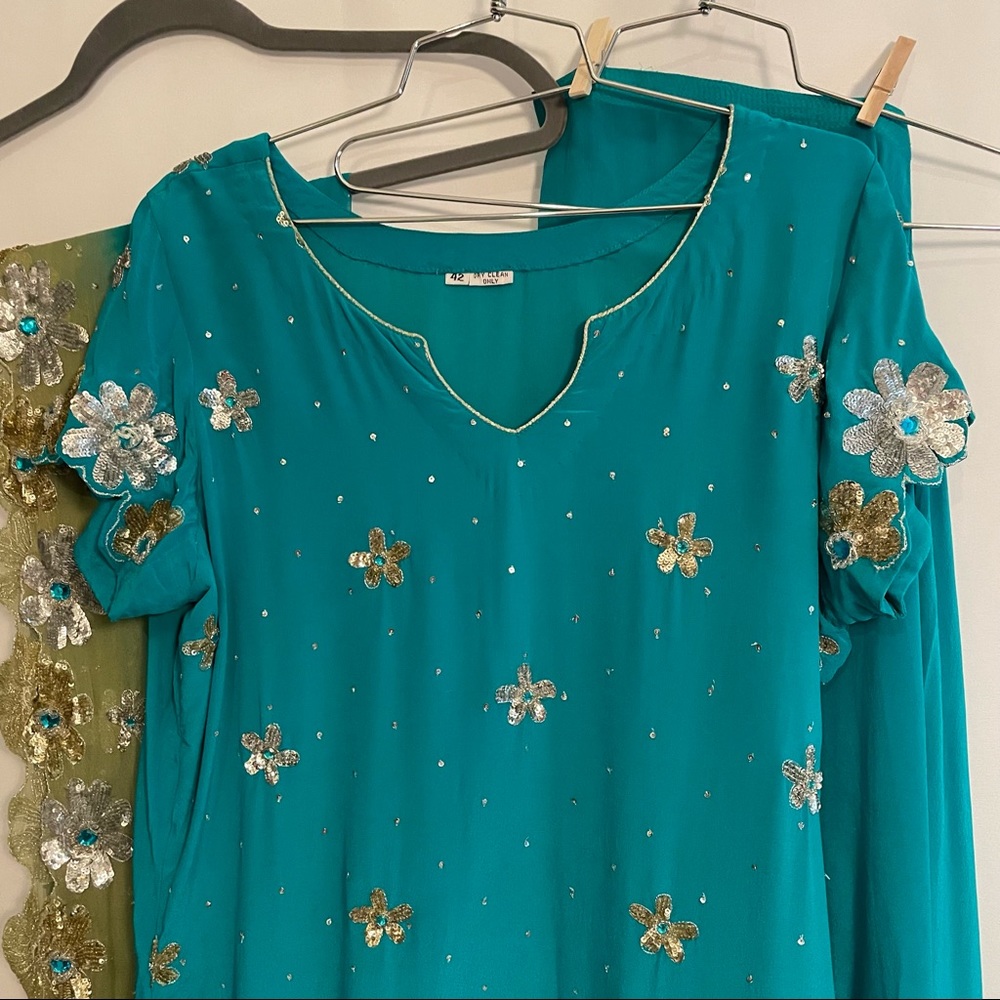 Salwar Kameez Indian 3-Piece Set – Blue, Size 42